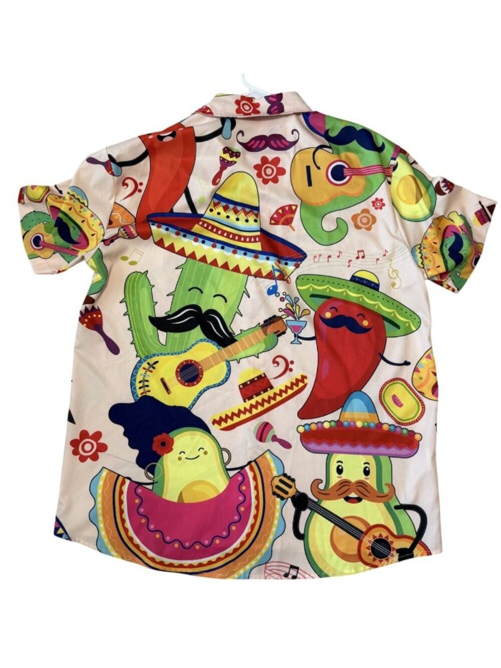 Fiesta-Themed Mens Button-Up Shirt Sombrero Avacodo Cactus Short-Sleeve XL Mens - Picture 4 of 6
